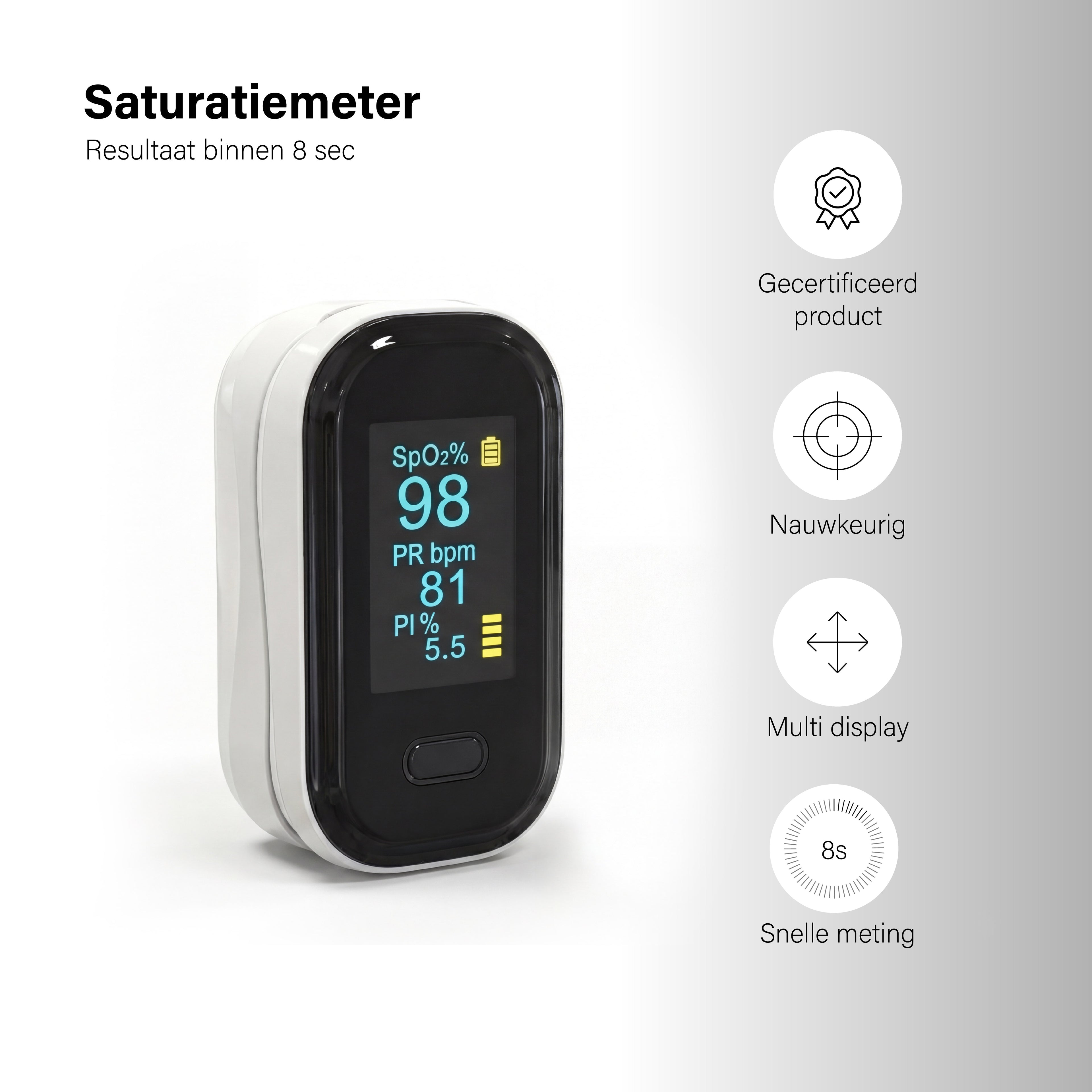 BDM CARE®  Saturatiemeter wit (inclusief batterijen)